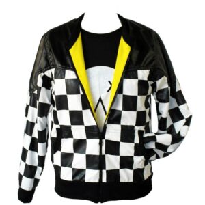 Checkered Vegan Bomber Leather Jacket