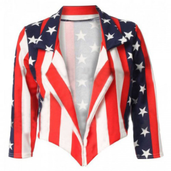 Women Independence Day American Flag Leather Jacket