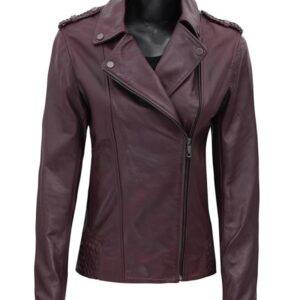 Womens Allyson Biker Asymmetrical Purple Leather Jacket