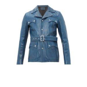 Givenchy Blue Belted Leather Coat