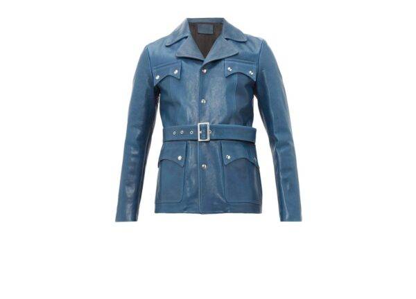 Womens Givenchy Blue Belted Leather Jacket