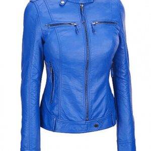 Womens Motorcycle Elegant Blue Leather Jacket