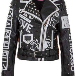 Womens Punk Leopard Animal Print Faux Leather Jacket