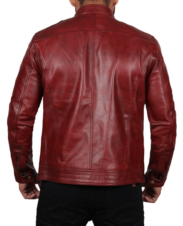 Wyoming Mens Red Biker Leather Jacket - Image 3