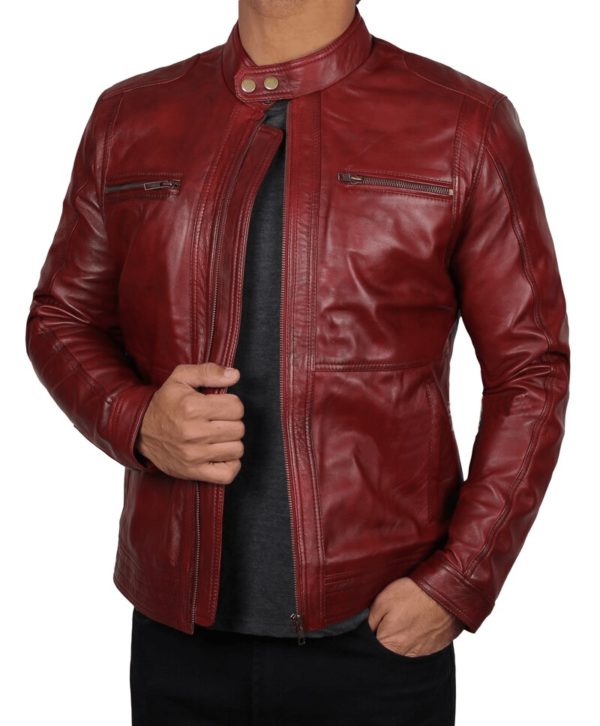 Wyoming Mens Red Biker Leather Jacket - Image 2