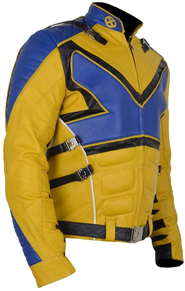 X mens X Ps V3 Blue Yellow Muscles Leather Jacket