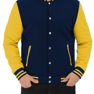 Yellow And Navy Blue Varsity Fleece Jacket