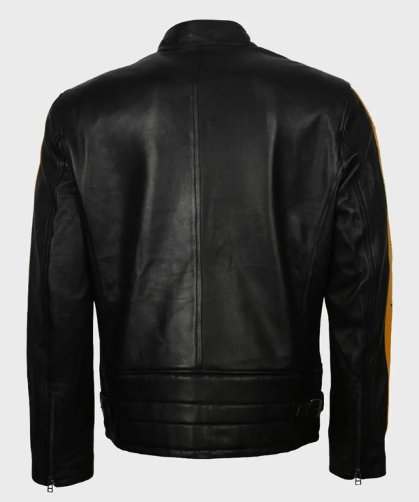 Yellow Stars Stripes Cafe Racer Leather Jacket