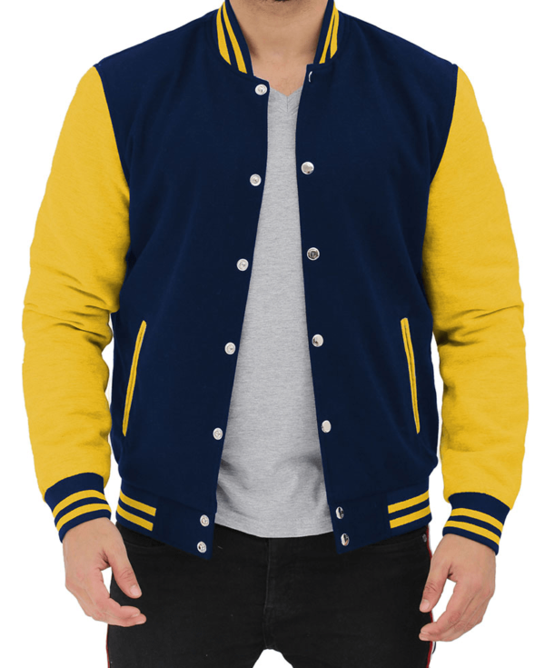 Yellows And Navy Blue Varsity Fleece Jacket