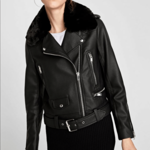 Zara Leather Jacket With Fur Collar