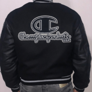 (Back) Champion Black Wool Varsity Leather Jacket