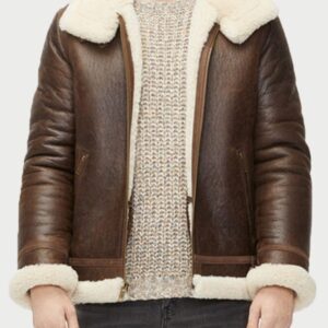 Mens Auden Brown Shearling Aviator Leather Jacket