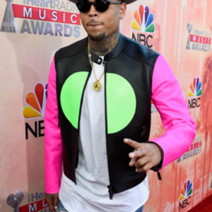 I Heart Radio Chris Brown Pink Sleeves Leather Jacket