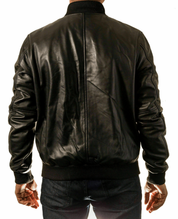 80s Style Black Varsity Fitted Bomber Leather Jacket