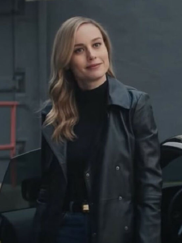Fast X 2023 Brie Larson Black Leather Trench Coat