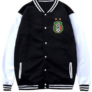 HSUZHA Men's Mexico Soccer Flag Wool Varsity Jacket.