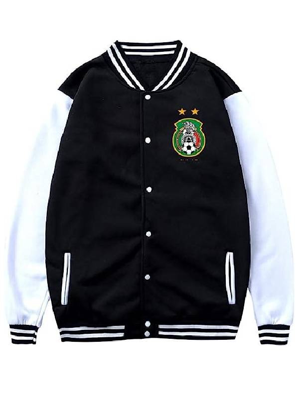 HSUZHA Men's Mexico Soccer Flag Wool Varsity Jacket.