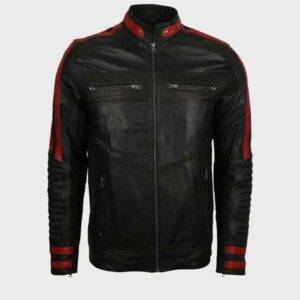 Men's Cafe Racer Red And Black Leather Jacket