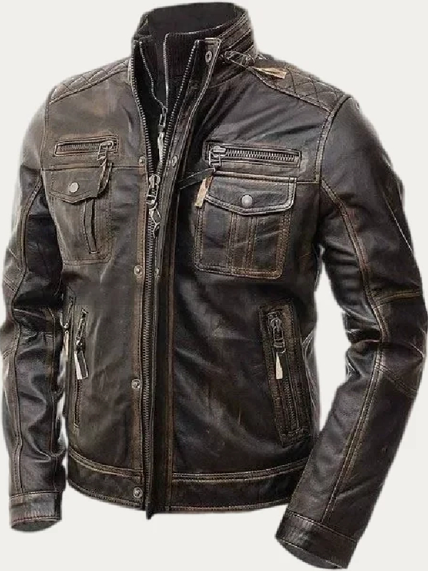Cafe Racer Distressed Leather Jacket
