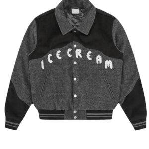 Icecream Gray Western Varsity Full Snap Wool Jacket