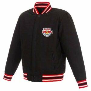 Black New York Red Bulls Wool Varsity Full Snap Jacket