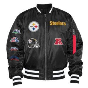 Pittsburgh Steelers Ma 1 Black Satin Full Zip Bomber Jacket