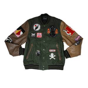 Reason Leather Patches Varsity Green Jacket