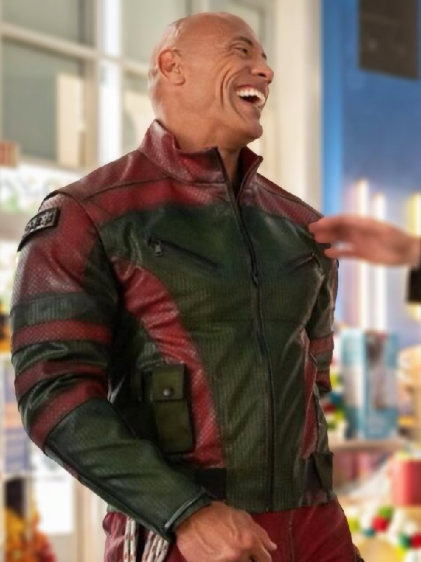 Red One 2023 Dwayne Johnson Red & Green Leather Jacket