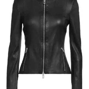 Willa Round Collar Black Leather Jacket