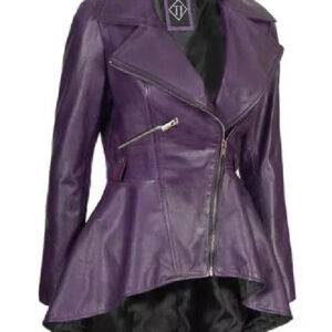 Women Purple Peplum Moto Jacket
