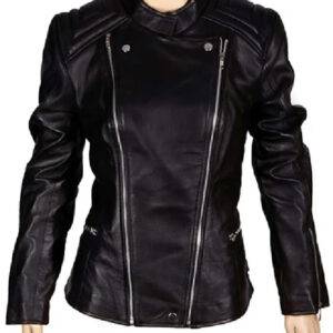 Womens Motorcycle Black Leather Quilted Jacket