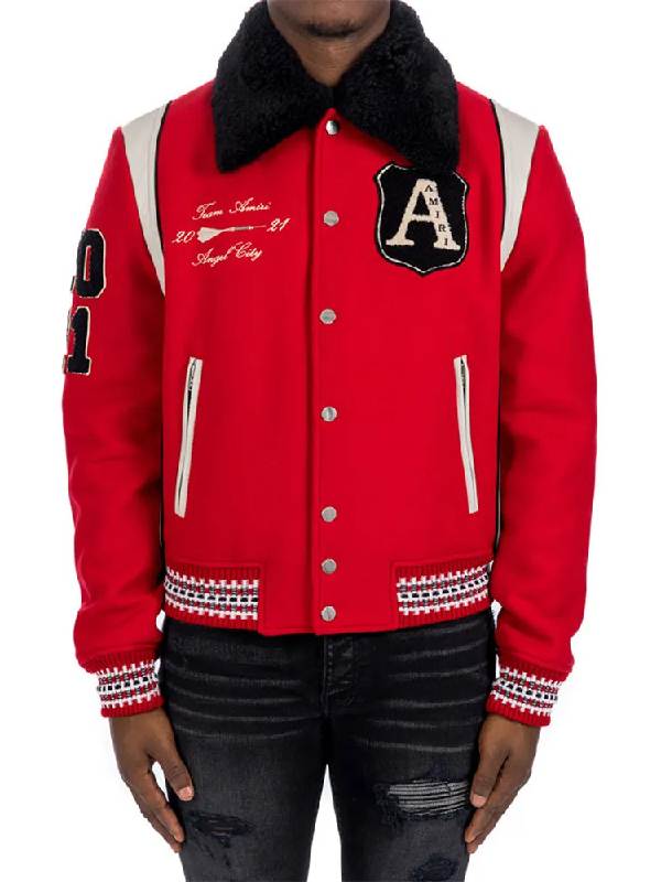 Amiri Always On Point Red Varsity Jacket