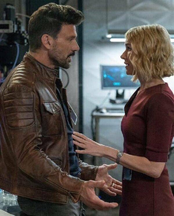 Boss Level Movie Frank Grillo Brown Leathers Jacket