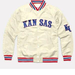 Circus Font Kansas Jayhawks Cream Satin Jacket