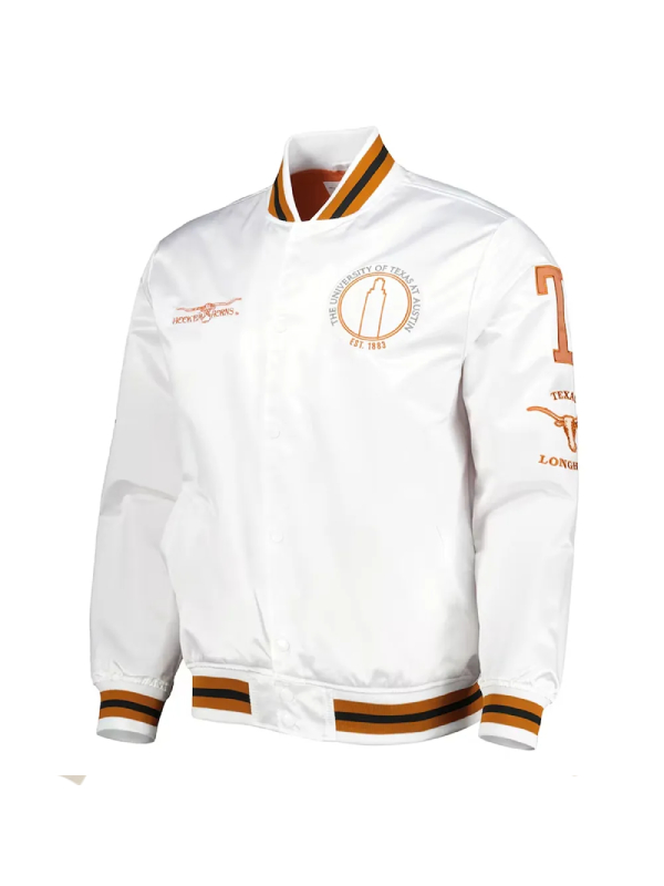 City Collection NCCA Texas Longhorns White Satin Jacket