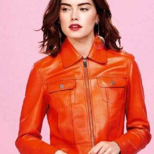 Daisy Ridley Hot Orange Leather Jacket
