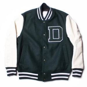 Green And White Dartmouth Full Snap Wool Leather Varsity Jacket