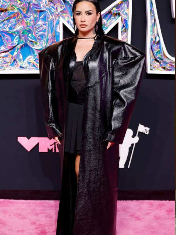 Demi Lovato MTV Video Music Awards 2023 Black Leather Coat