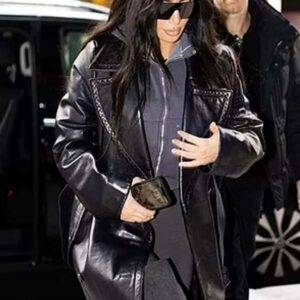 Kim Kardashian Black Leather Coat