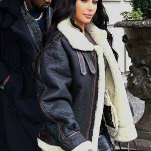 Kim Kardashian Bomber Shearling Leather Jacket