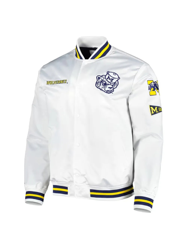 Michigan Wolverines City Collection White Varsity Satin Jacket