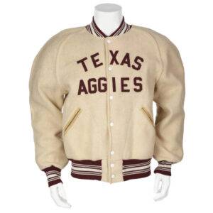 Cream 1954 57 Texas Am Aggies Varsity Full Snap Wool Jacket