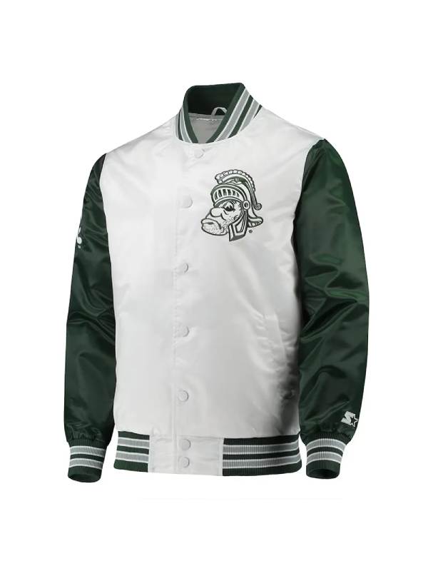 The Legend Michigan State Spartans White and Green Satin Jacket