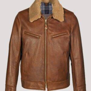 Classic Ranger Brown Leather Jacket With Fur Collar