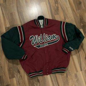 Delong William Woods Retro Vintage Starter Style Maroon And Green Jacket