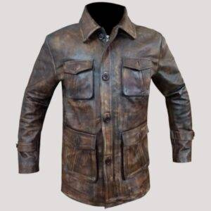 Distressed Weathered Brown Leather Jacket