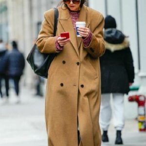 Katie Holmes Street Style Brown Wool Coat