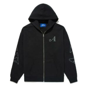 Rhinestone Serif Awake Black Cotton Hoodies